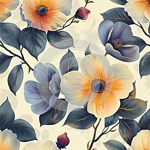 Seamless floral abstract pattern background. AI generative. Flowers.