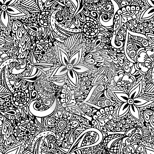 Seamless floral background. Ethnic doodle design pattern. Abstra