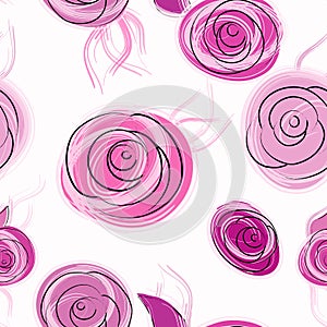 Seamless floral background pattern, with abstract roses, hand drawn