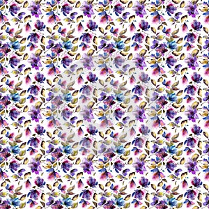 Seamless floral background. Purple flowers pattern. Transparent floral petals. Textile pattern template.