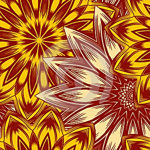 Seamless floral background. Tracery handmade nature ethnic fabric backdrop pattern with flowers. Vector.