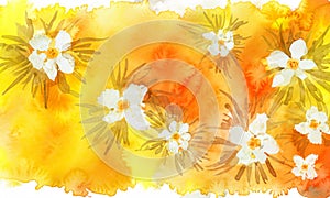 Seamless floral background with watercolo orange yellow flowers