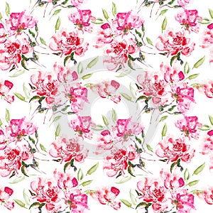 Seamless floral background. Watercolor rose flowers painting. Floral repeat pattern. Fabric ornament. Floral wallpaper