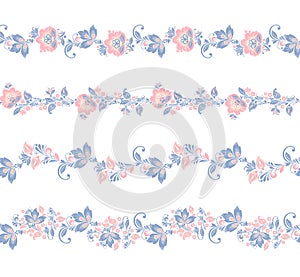 Seamless floral borders elements.. vector Flower set