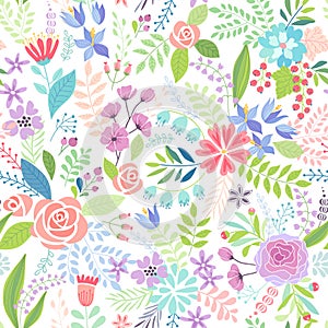 Seamless Floral colorful hand drawn pattern.