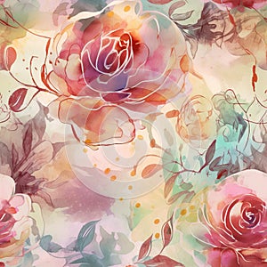 Seamless Floral Design with roses. Watercolor illustration. AI generated Illustration