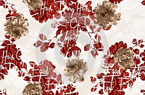 Seamless Floral Design, Textured Pattern with Hand Writing, Ready for Textile Prints.