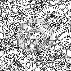 Seamless floral doodle black and white background