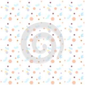 Seamless floral flowers butterflies pattern soft pastel colors white background