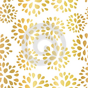 Seamless floral gold foil pattern illustration. Shiny metallic golden repeating background design with flowers for home