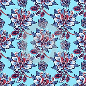 Seamless floral ornament a blue background