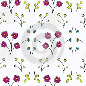 Seamless floral pattern with bright decorative purple flowers. Doodling style. photo