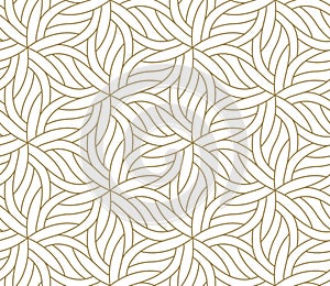 Seamless floral pattern with abstract geometric flower line texture, gold on white background. Light modern simple