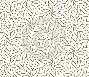 Seamless floral pattern with abstract geometric flower line texture, gold on white background. Light modern simple