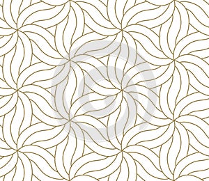 Seamless floral pattern with abstract geometric flower line texture, gold on white background. Light modern simple