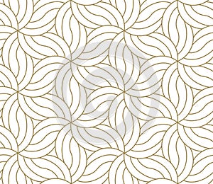 Seamless floral pattern with abstract geometric flower line texture, gold on white background. Light modern simple