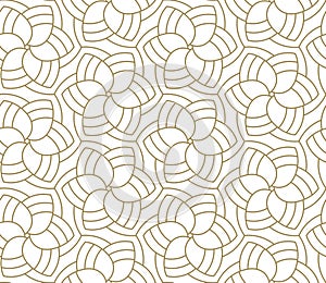 Seamless floral pattern with abstract geometric flower line texture, gold on white background. Light modern simple