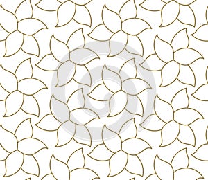 Seamless floral pattern with abstract geometric line texture, gold on white background. Light modern simple flower