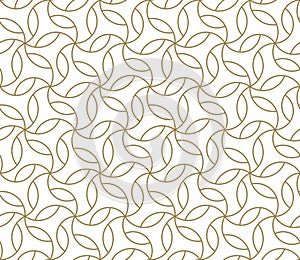 Seamless floral pattern with abstract geometric line texture, gold on white background. Light modern simple wallpaper