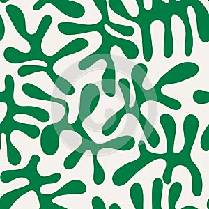Seamless floral pattern with abstract leaves in Matisse style.  Jungle green and summer background. Perfect for fabric design,