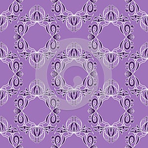Seamless floral pattern, abstract print from white with purple lace on a lilac background