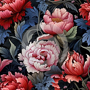 Seamless floral pattern, acanthus leaves foliage, medieval style painting, vintage floral wallpapers