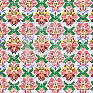 Seamless floral pattern art deco boho ornament with decretive abstract flowers and leaves.