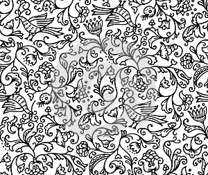 Seamless Floral Pattern Background With Birds and Flowers