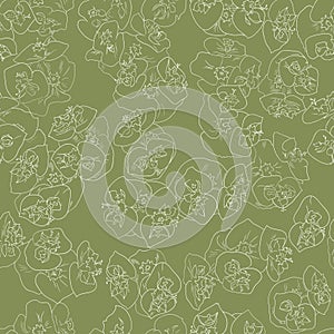 Seamless floral pattern background outline light beige on green