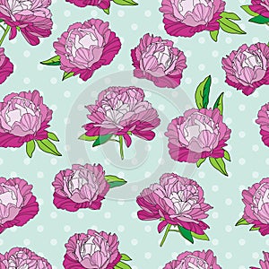 Seamless floral pattern with beautiful peonies