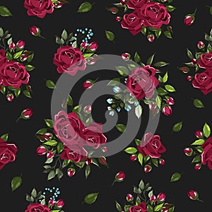 Seamless floral pattern with bordo burgundy rose flowers bouquets photo