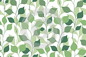 Seamless floral pattern, botanical print with delicate spring foliage: sprigs of leaves on white. Vector.