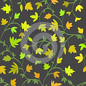 Seamless floral pattern with branches and leaves in autumn style, abstract texture, endless background. Vector