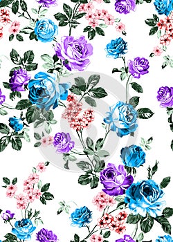 Seamless floral pattern with bright colorful flowers with leaves on a white background. The elegant template for fashion prints. M