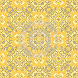 Seamless floral pattern. Bright yellow background with flower designs