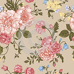 Seamless floral pattern with colorful flowers.