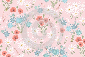 Seamless floral pattern with colorful flowers, vector