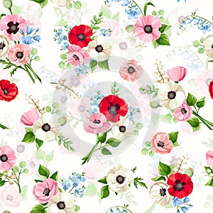 Seamless floral pattern with colorful flowers. Vector illustration photo