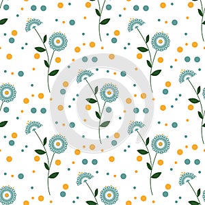 Seamless floral pattern with cute cartoon flowers background