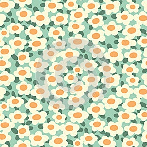 Seamless floral pattern, cute ditsy print with small daisy flowers, simple meadow in retro style.