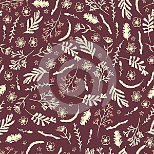Seamless floral pattern on dark brown background