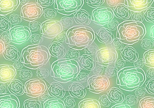 Seamless floral pattern with delicate pink and yellow roses isolated on pastel green background. Creative spring concept
