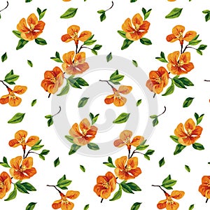 Seamless floral pattern with delicate yellow flowers in an abstract composition. Vector.