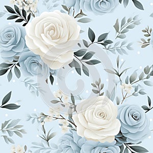 Seamless Floral Pattern Design with Soft Blue and White Roses