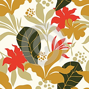 Seamless floral pattern, elegant tropical print. Pattern, botany seamless illustration.