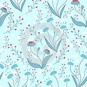 Seamless floral pattern, Floral print, Delicate elegant pattern with wild flowers, Spring flowers,Field grasses.