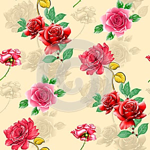 Seamless floral pattern and flower allover textile design  with cream background