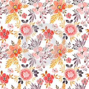 Seamless floral pattern with flowers and leaves. Watercolor drawing with flower arrangements
