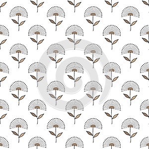 Seamless floral pattern geometrical hand drawn abstract flowers, allover print, beige light brown tones, graphic, textile, gift wr