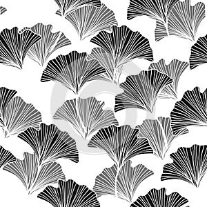 Seamless floral pattern with ginkgo biloba leaves. Art flowers on color background. Decorative sceleton leaf. Vector